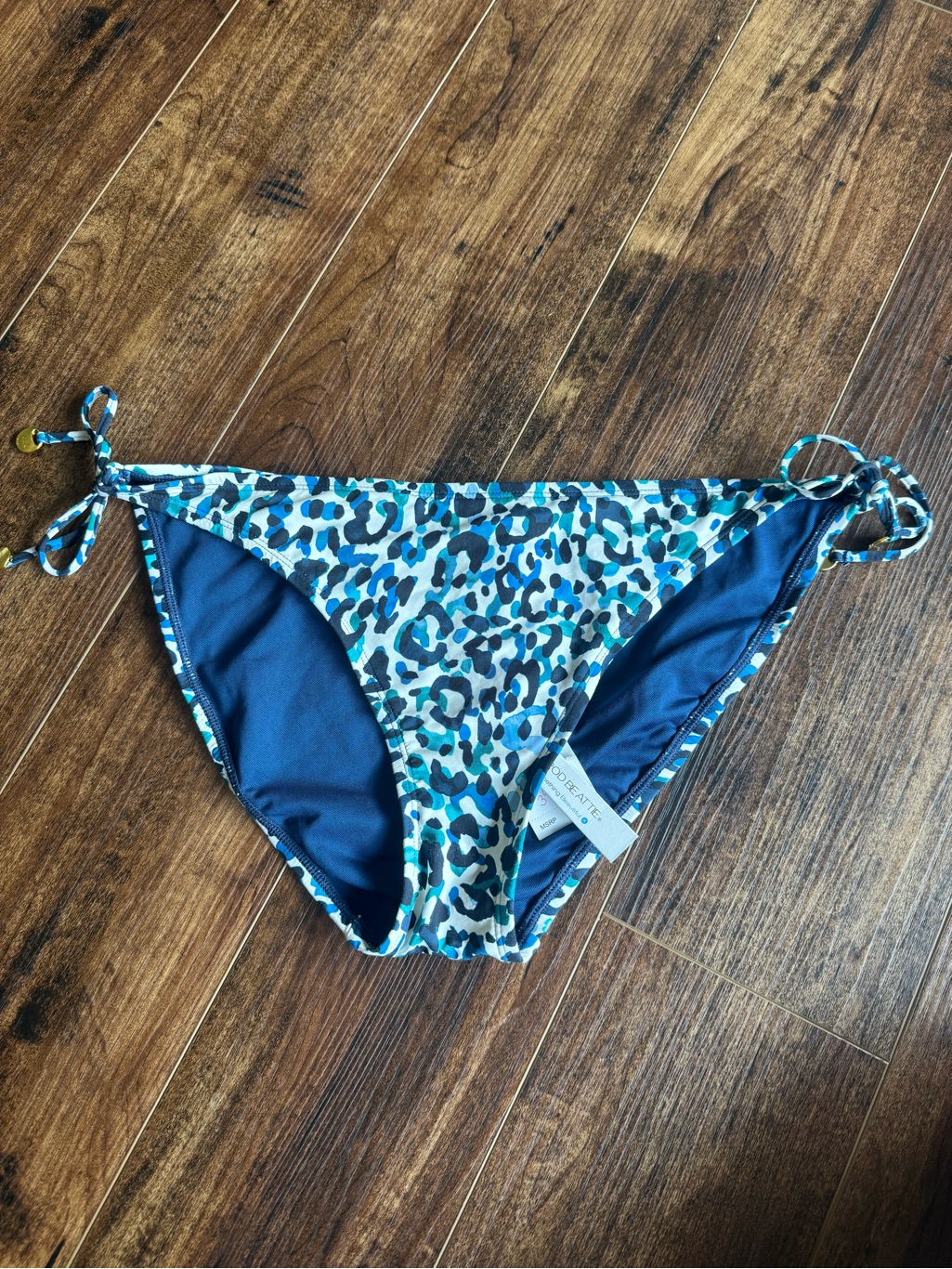 Bleu Rod Be At Tie - Leopard Print Tie-Side Bikini Bottoms In Teal And Navy Nwt